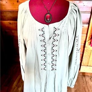 GRACE & KARMA NWT Embroidered Sage Women's Top